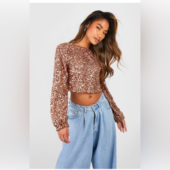 SEQUIN CHAIN BACK DETAIL LONG SLEEVE TOP - Picture 3 of 4